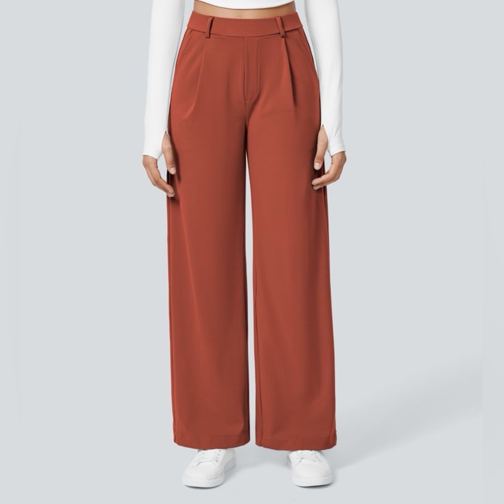 Halara high-waisted straight leg pants in cinnabar